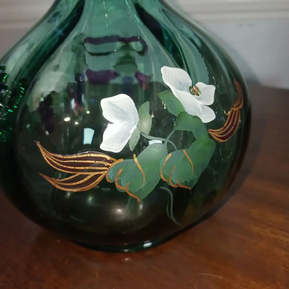 Fenton Seafoam Green Pitcher Floral Art Glass 7